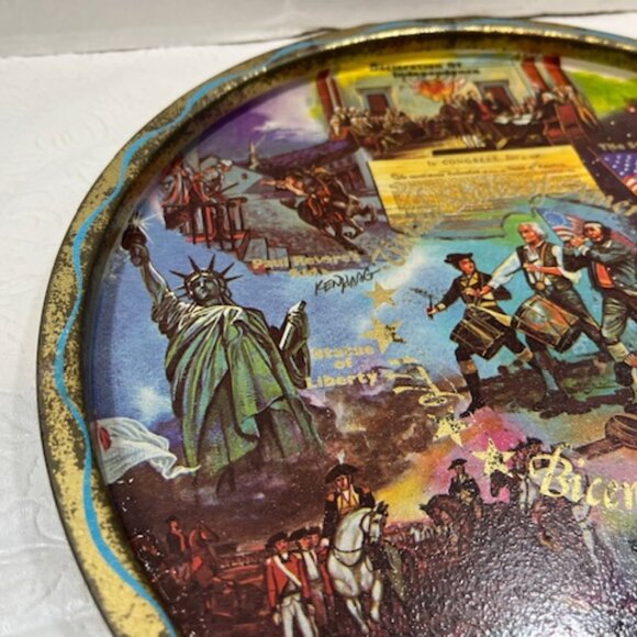 VTG 1976 United States Bicentennial Tin Metal Round Souvenir Serving Tray 11" - Picture 4 of 11